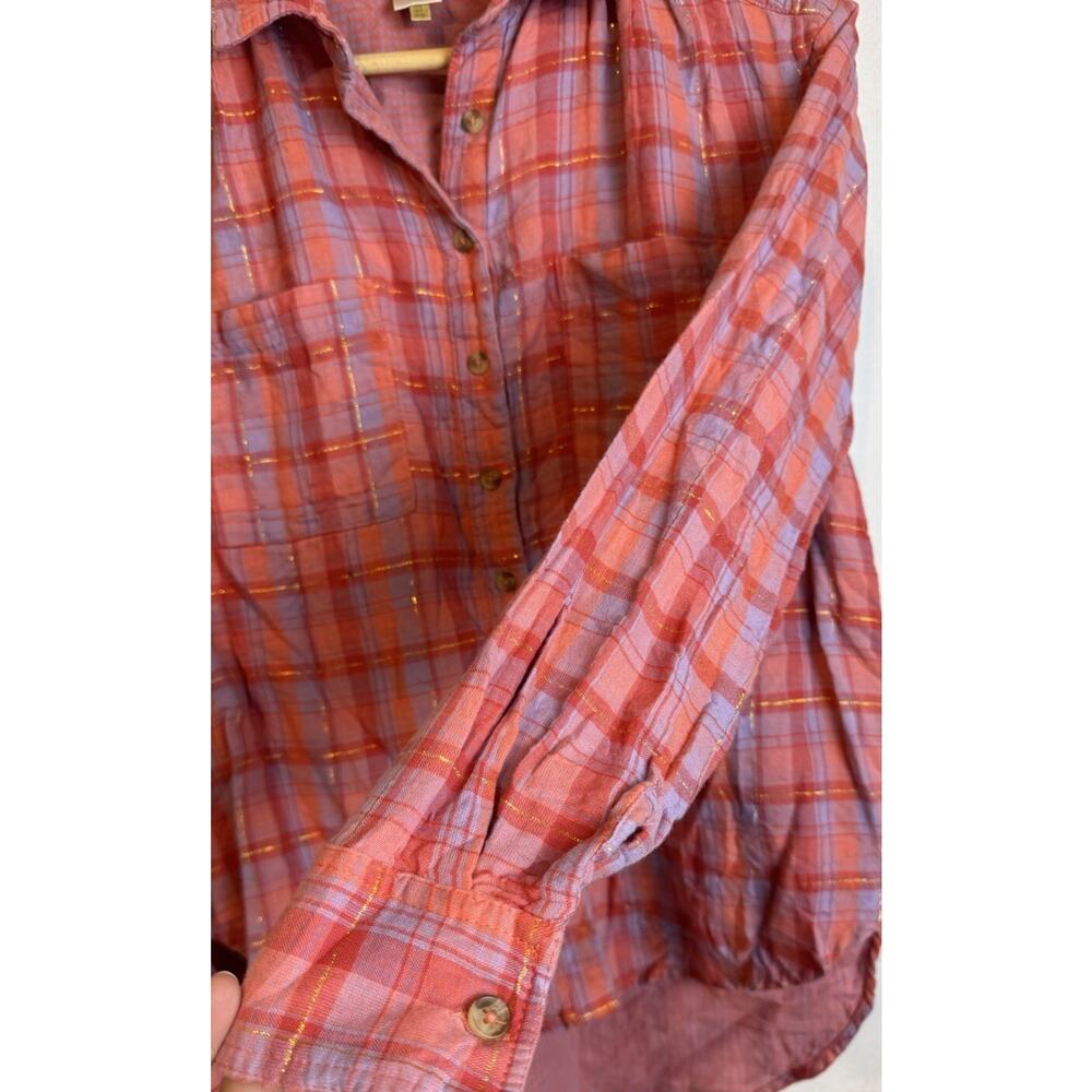 Seen Worn Kept Pink Plaid Hi-Lo Hem Button Front Shirt Blouse Size 4 Cotton - Picture 4 of 8